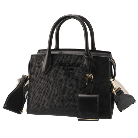 Prada Belt Black Saffiano Monochrome Bag Tote Logo - Picture 1 of 10